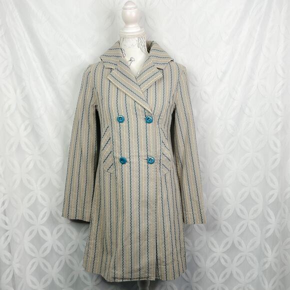 Anthropologie Tulle Embroidered Pattern Peacoat Dress Jacket Size XS NWT - Picture 2 of 14